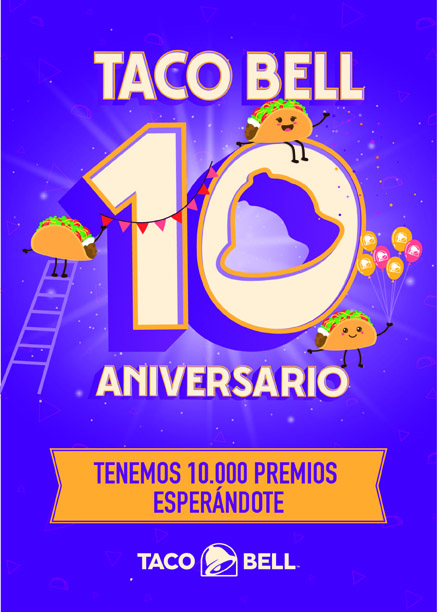 Cartel conmemorativo del décimo aniversario de Taco Bell en España.